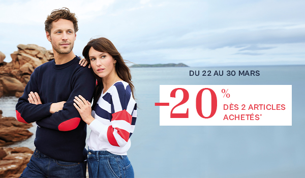Du 22 au 30 mars -20% dès 2 articles achetés