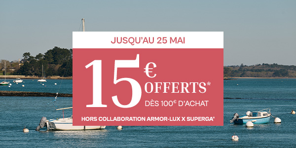Jusqu'au 25 mai 15€ offerts* dès 100€ d'achat